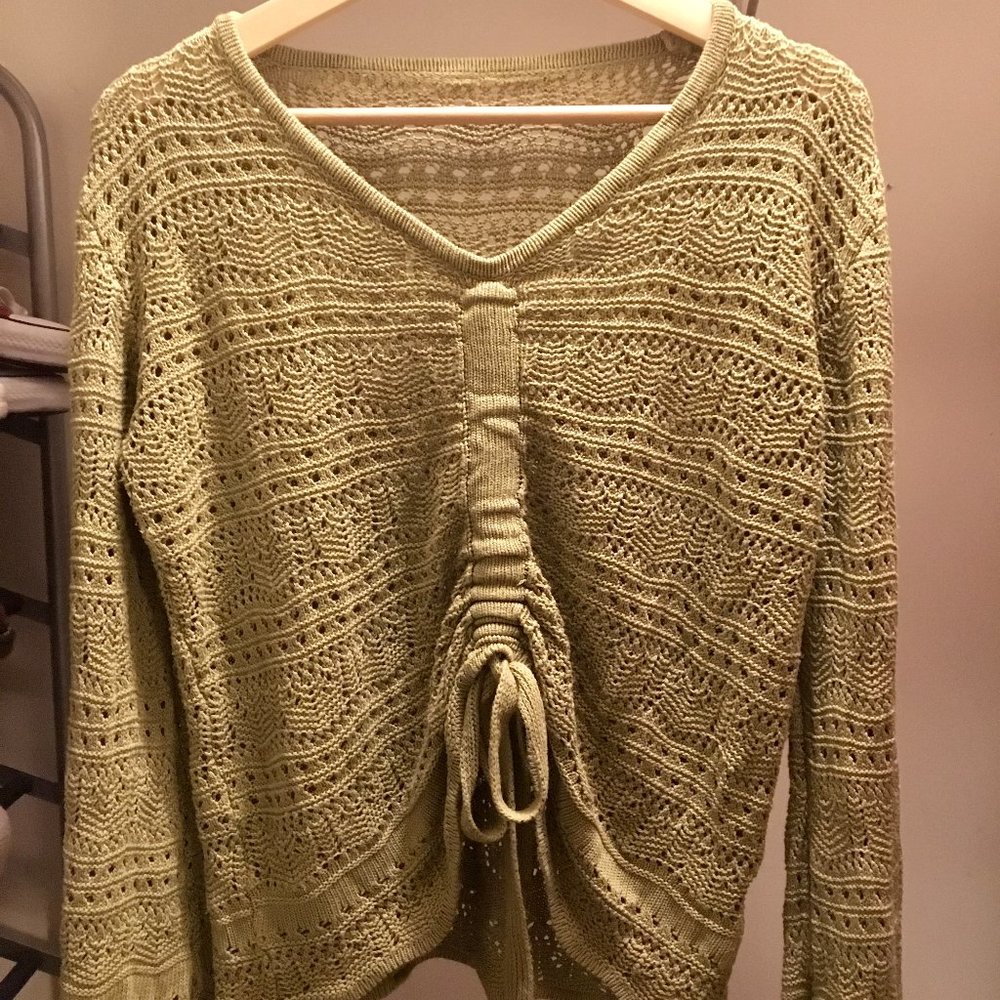 Crochet knit sage green sweater